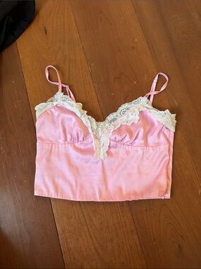 Edikted Pink Satin Lace-Trim Crop Camisole